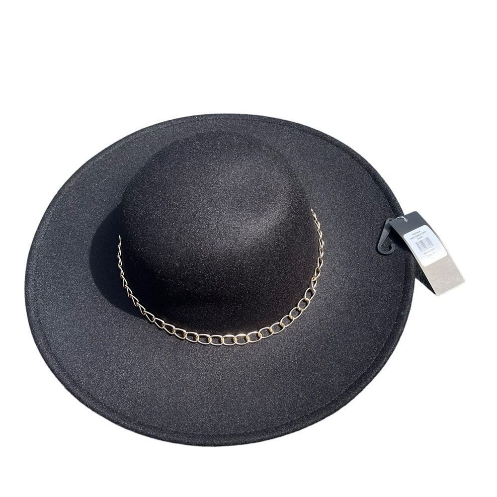 NWT Marcus Adler Black Floppy Wool Blend Gold Chain Band Hat One Size Belk $48